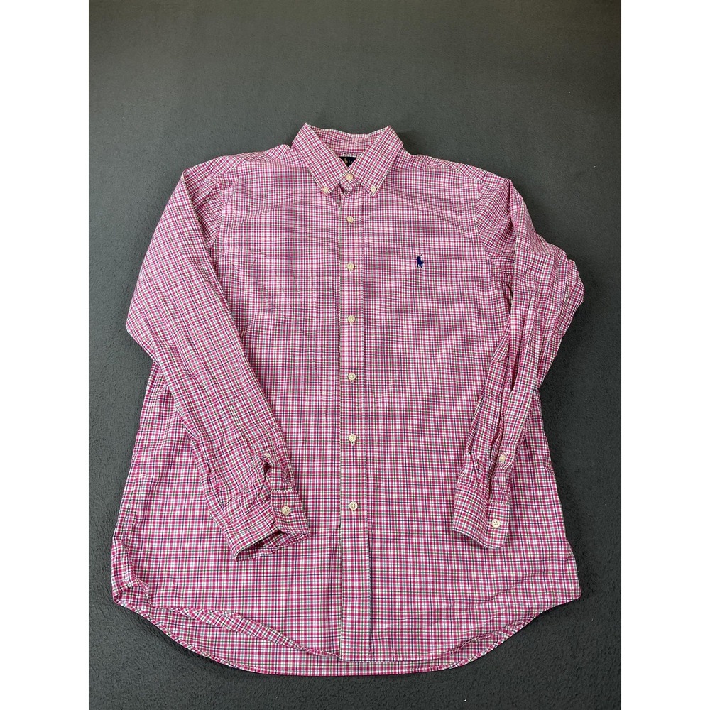 Ralph Lauren Shirt Mens L Pink Check Cotton Long Sleeve Button Classic preppy